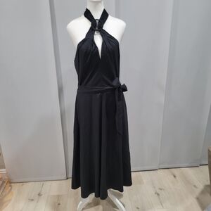 White House Black Market Black One-Shoulder Ring-Detail Midi Dress